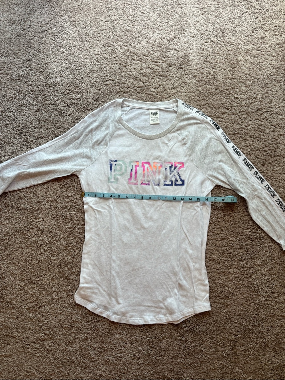 PINK Victoria's Secret White 3/4 -Sleeve Logo Tee size S